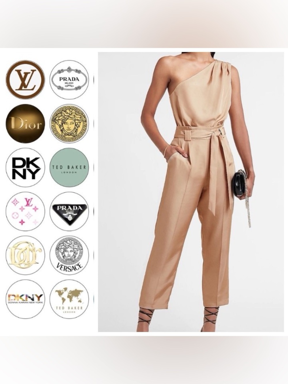 Express One-Shoulder Belted Cropped Jumpsuit in Tan